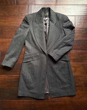 Vintage Louben Grey Pinstripe Pure Virgin Wool Longline Blazer Coat
